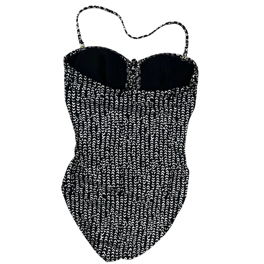 La Blanca One Piece Swimsuit Womens 8 Navy‎ White Chevron Ruched LB5KD10